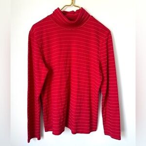 Basic Editions Holiday Red Gold Sparkle Striped Cotton Turtleneck Women’s Large